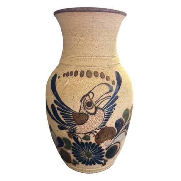 Vintage Tonala Hand Created Sandstone Pottery Bird Vase - Picture 1 of 10